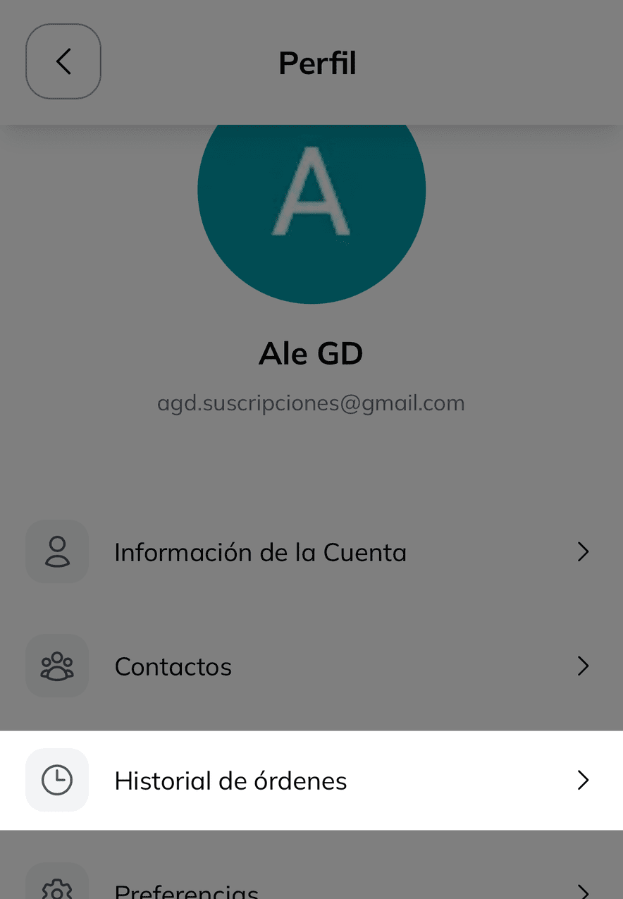 Accediendo al historial de órdenes