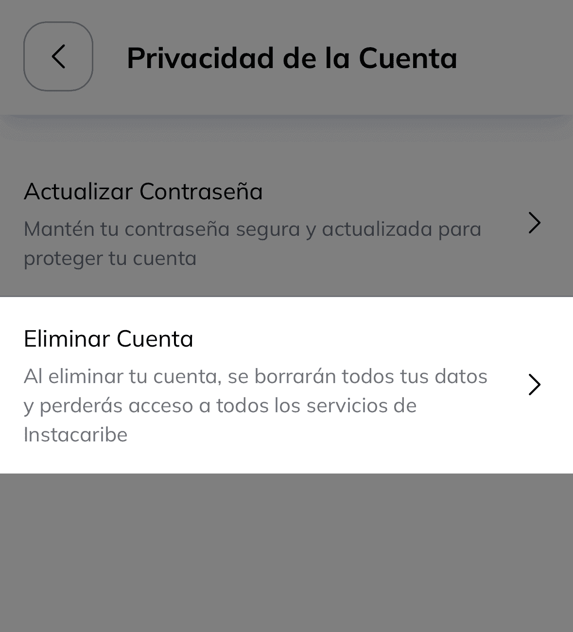 Privacidad de la cuenta