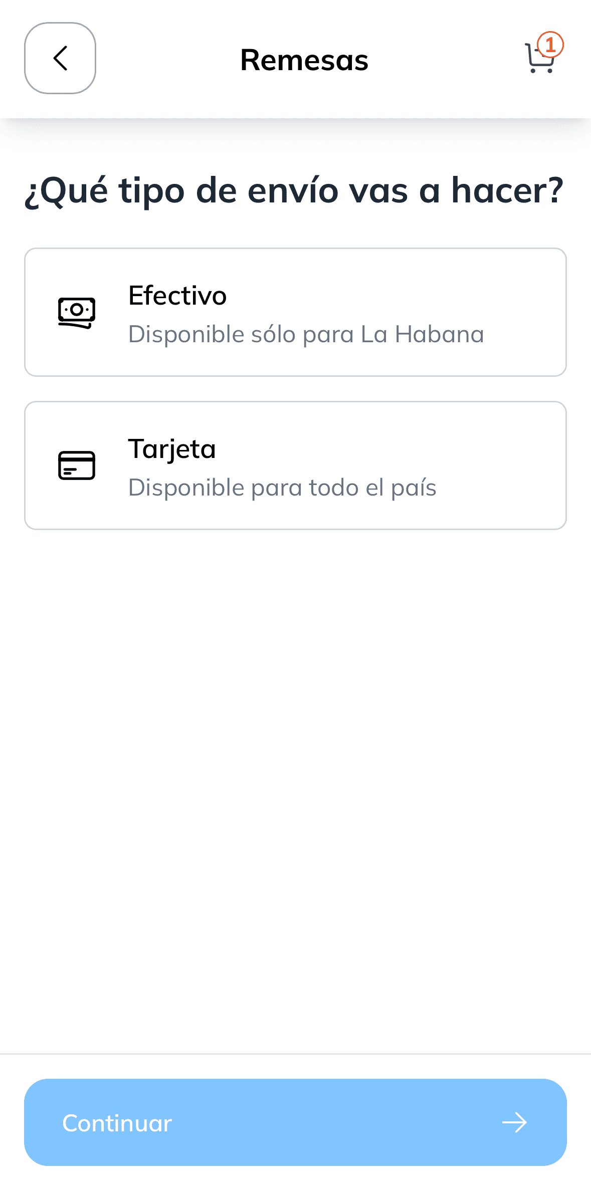 Seleccionar tipo de remesa