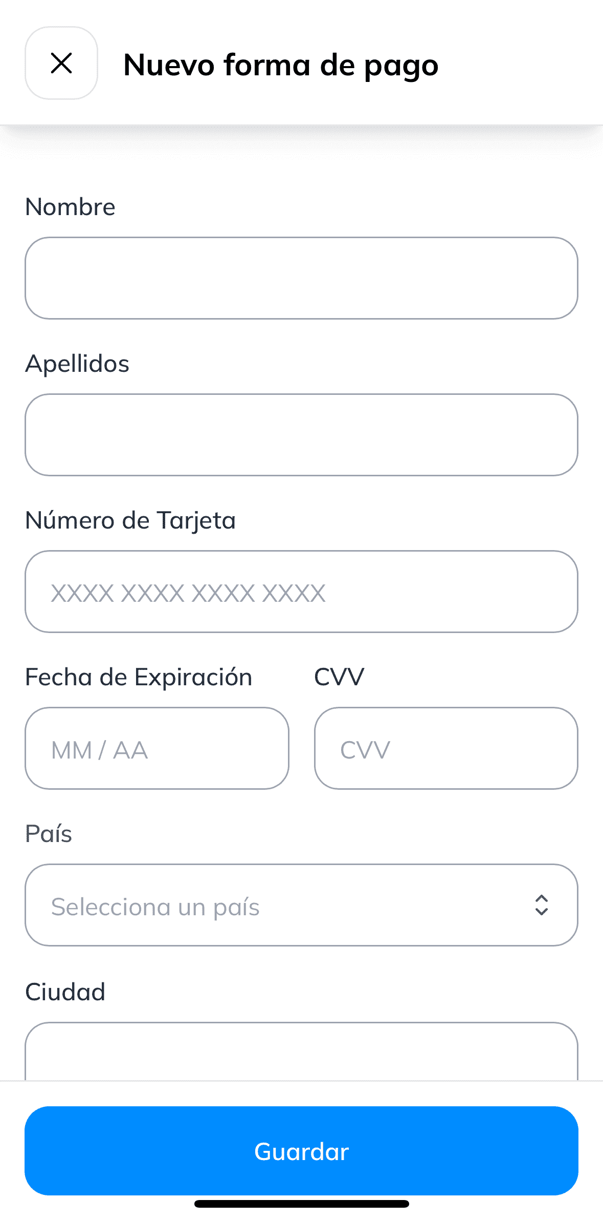 Formulario de forma de pago