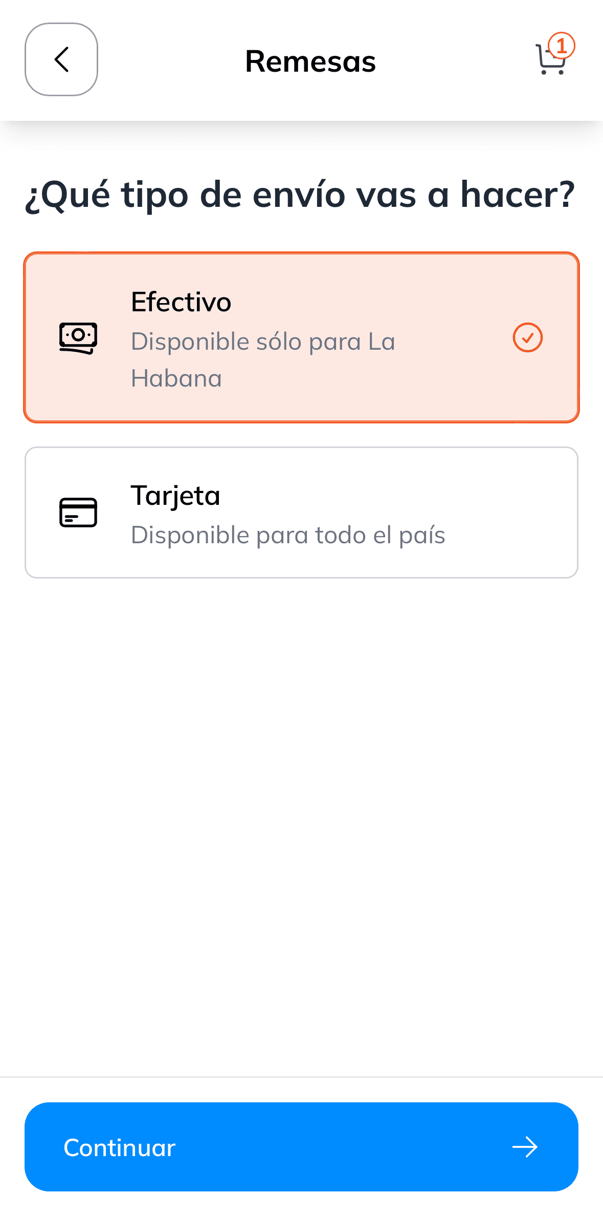 Seleccionar tipo de remesa