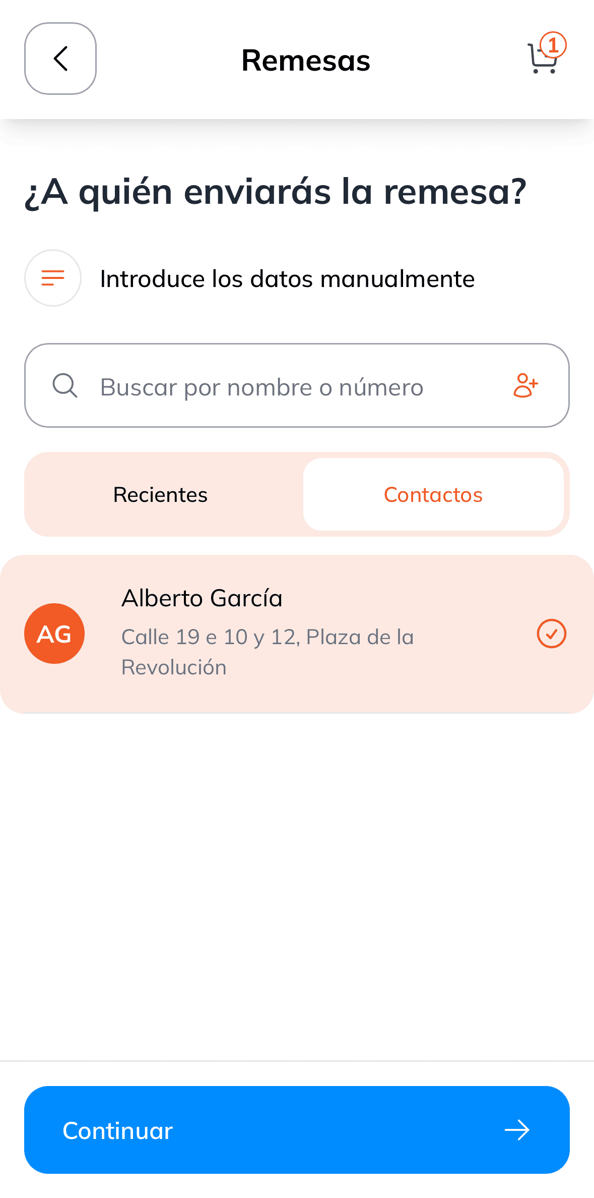 Seleccionar un destinatario